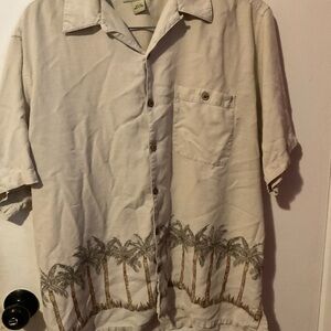 Paradise Coves Men's Beige Palm Tree Print Shirt size L
